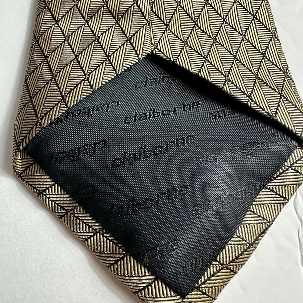 Saxony Collection Mens Tie Silk Necktie 58 Long Gold Brown Geometric Career Work